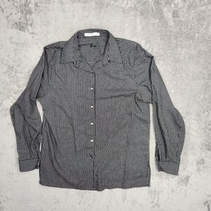 Foxcroft Shirt Womens 10 Black White Check Button Up Long Sleeve Casual Ladies